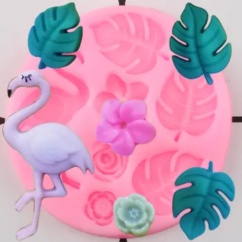 DIY Tartaruga Folha de Fondant de Decoração do Bolo de Ferramentas de Flamingo Moldes de Silicone Rosa Deixa o Cupcake Topper Chocolate Molde de Argila