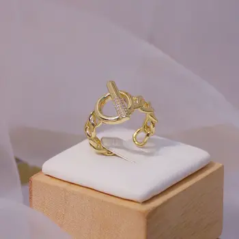 Delicada Jóia de Ouro 14K Plated Ajustável Crystal Star Anéis para as Mulheres de Estilo Simples, zircônia Cúbica Chique Anéis