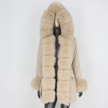 CXFS 2021 Casaco de Inverno Mulheres Reais Casaco de Pele de Espessura Quente Natural Fox Fur Collar Capa Solta Longo, Parka Grandes Peles de Agasalho Destacável