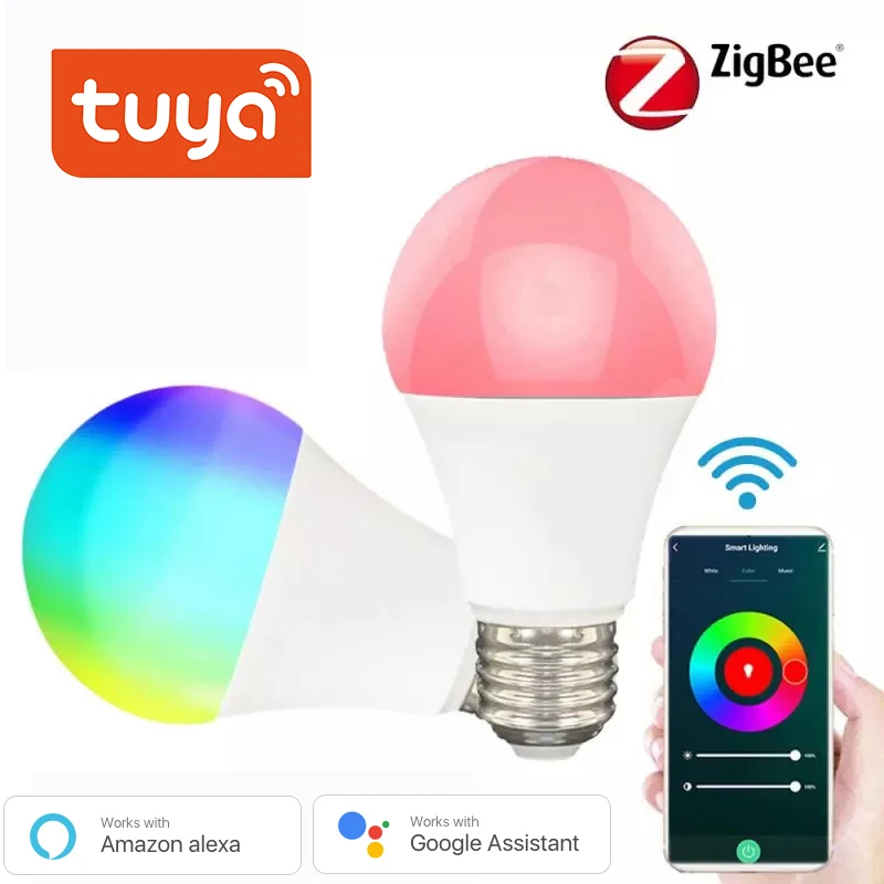 Tuya ZigBee 3.0 Lâmpada Led 9W E27 Lâmpada de Luz AC110-250V RGB+W+C de Voz Remoto Funciona com o Smartthings Alexa Echo Hub Inicial do Google