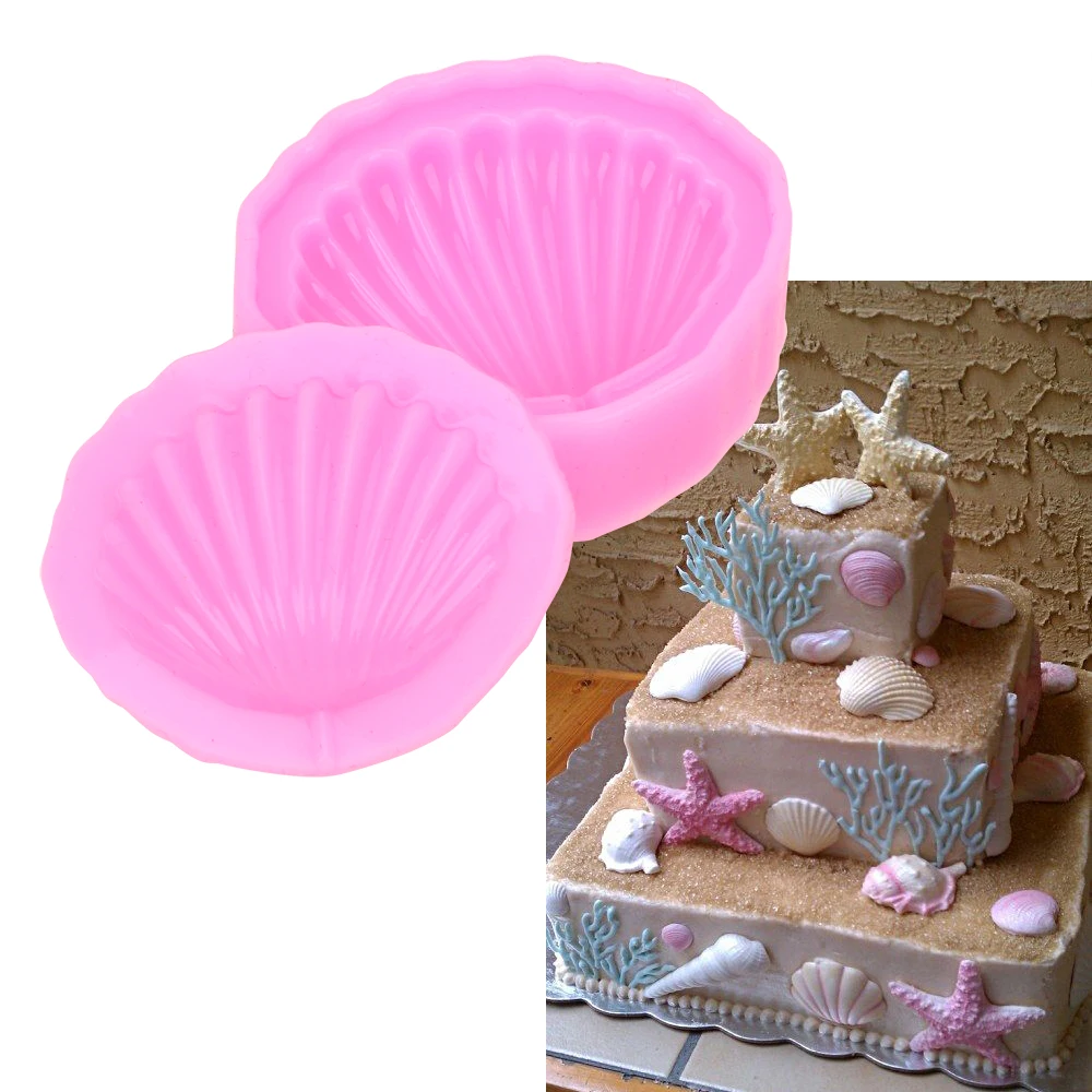 2Pcs/Set 3D Concha de Mar de Moldes de formas de DIY Acessórios de Cozinha de Silicone Bakeware de Chocolate Fondant Molde de Bolo Decorações