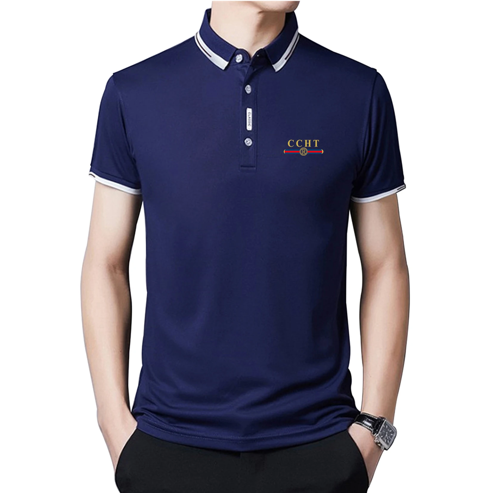 Nova Marca de Moda CCHT Impressão Homens de Camisa de Polo dos Homens de Alta Qualidade de Algodão Camisa de Manga Curta Marcas de Camisas polos de Verão
