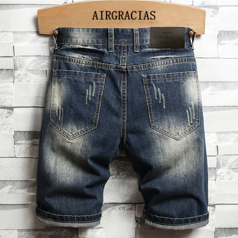 AIRGRACIAS 2021 Novo short Jeans Rasgado Buraco Tendência de Moda masculina de Três Quarto Calças Branqueada Riscos de Marca de Jeans Asiático Tamanho