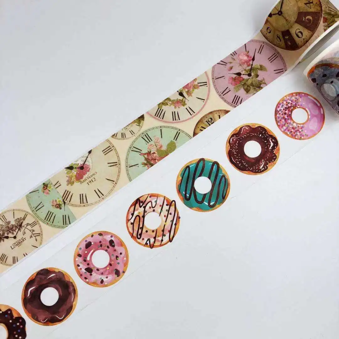 Belo 35mm*5m e 38mm*5m alta qualidade papel washi tape/Belo relógio de flores e donuts mascaramento japão washi tape