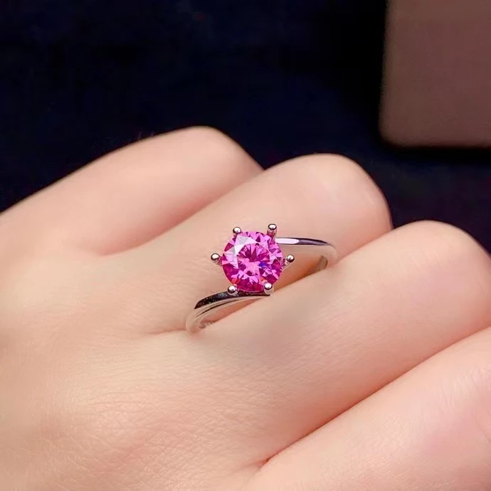 Torresmo cor-de-rosa moissanite anel para as mulheres, jóias anel de noivado para o casamento real 925 de prata anel de presente de aniversário de 0,5 quilate gem