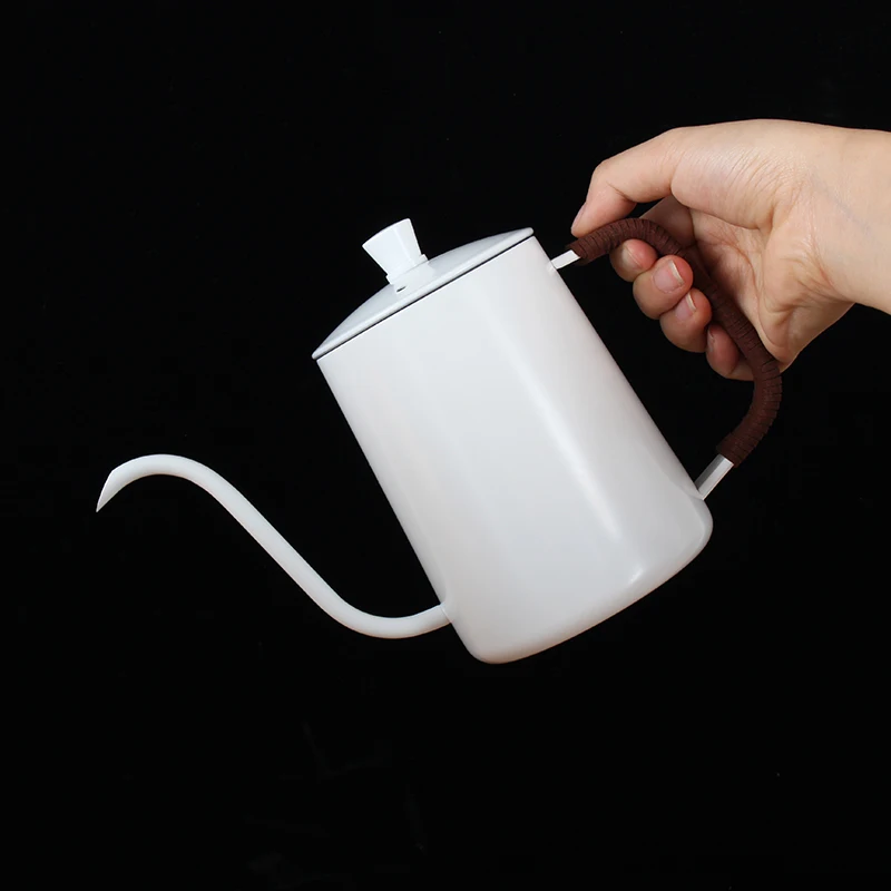 600ml de mão flush pote branco simples fina boca pote com tampa família boca longo suspensão ouvido gotejamento pote de café aparelho de barista