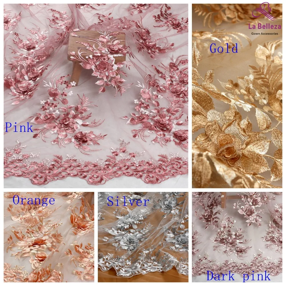 La Belleza novo design do laço cor de rosa flores em 3D laço de tecido vestido de noite de 1 jarda de tecido de renda