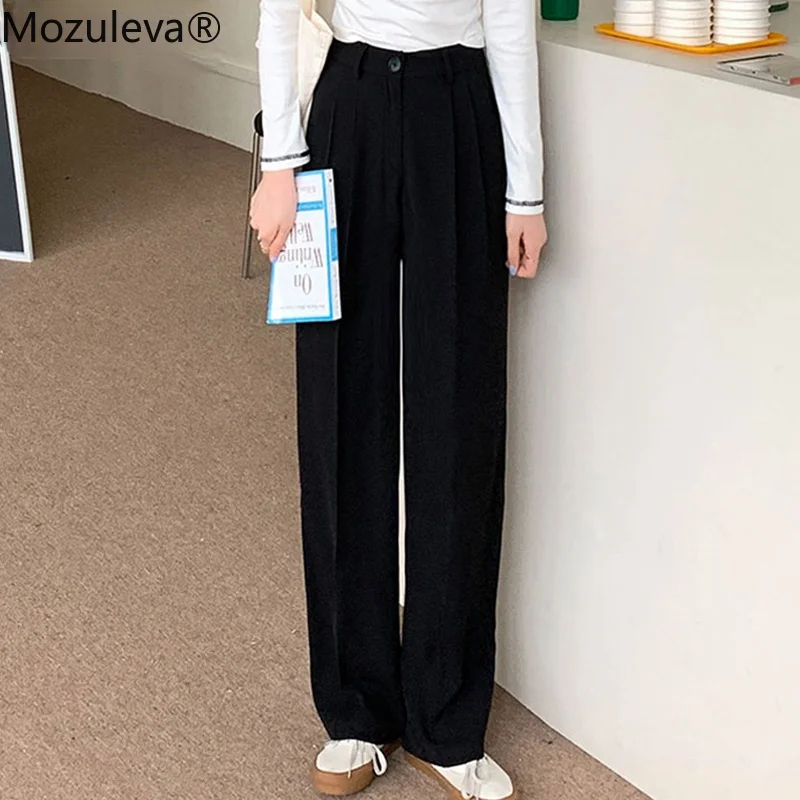 Mozuleva Moda de Verão de Perna Larga do Assoalho-Comprimento de Calças para as Mulheres de Cintura Alta Solta Senhoras de Calças de Terno Casual Feminino Calças
