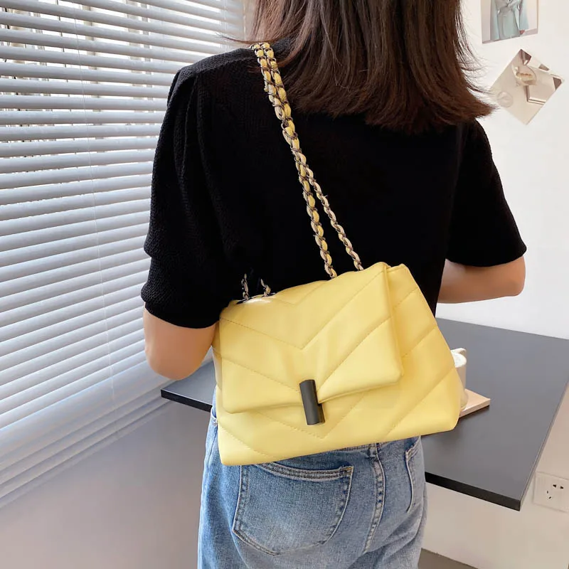 V-linha de Designer de Couro PU Crossbody Sacos para as Mulheres 2021 Verão as Tendências da Moda Cadeia de Pequenas bolsas e Bolsas Azul Amarelo