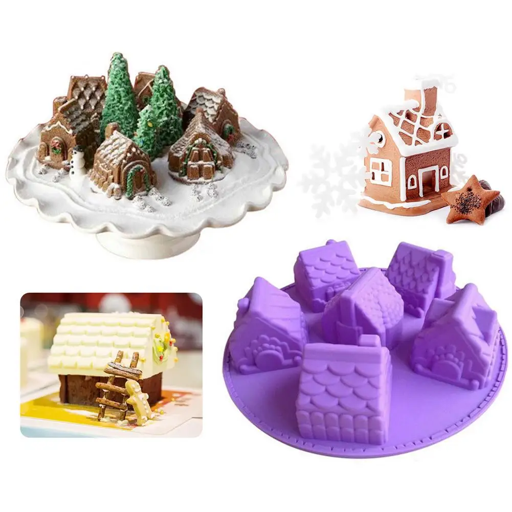 Molde de Silicone 3D de Natal Gingerbread House Molde de Bolo de Chocolate, Casa de Ferramentas de Cozimento Decorativos de Biscoitos Tabuleiro do Molde