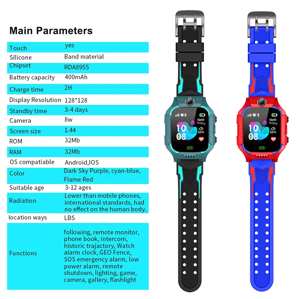 Z6 Crianças Smart Watch IP67 Profunda Impermeável 2G Rastreador GPS Câmera Anti-Perdeu o Bebê Crianças Bluetooth Multi-funcional