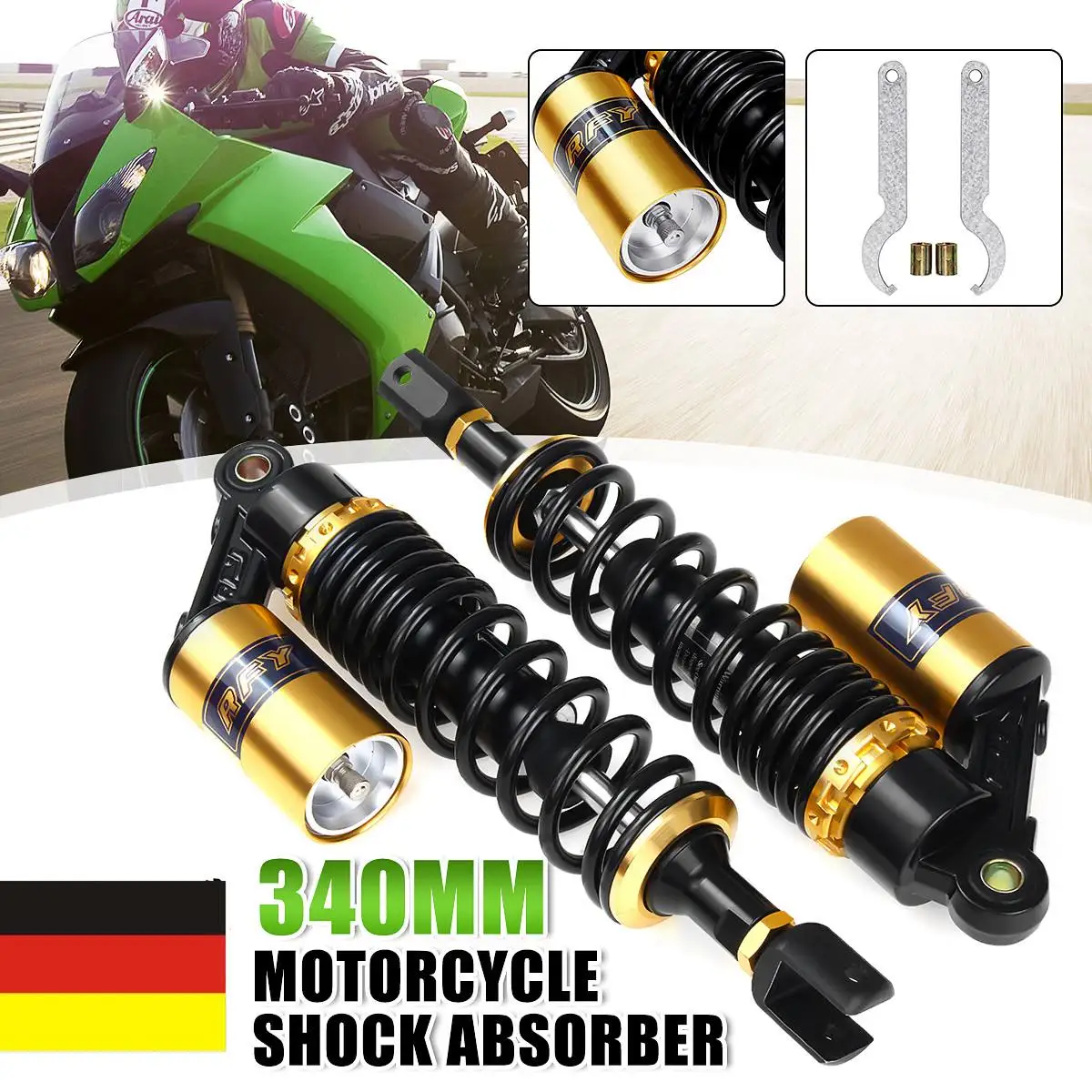 340 mm de Moto Scooter de Ar do Amortecedor Suspensão Traseira Universal Para 150cc-750cc Sujeira Poço Moto ATV Quad Rua de Bicicleta