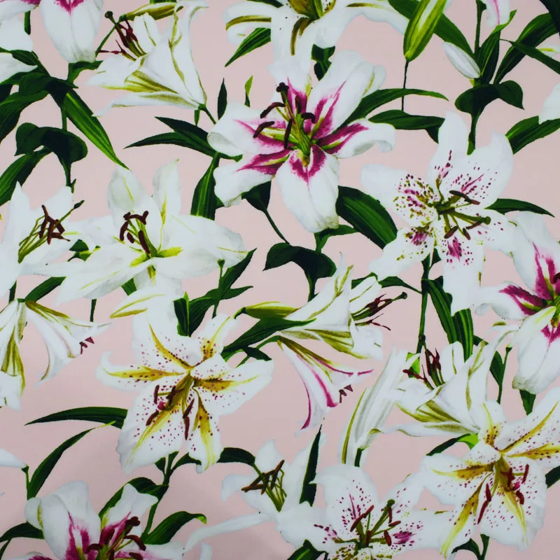 Selvagem lily pintura digital stretch cetim tecido para o vestido de verão tissus au metros de telas tissu tecido tela de DIY