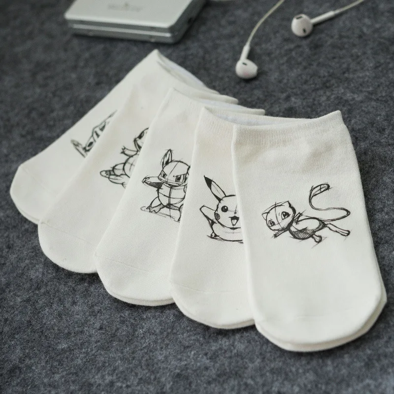 Puro algodão cartoon impressão 3D dedo médio gato meias unissex par de verão invisível rua Harajuku preto e meias brancas