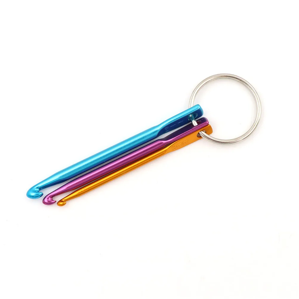 6pcs/2set Agulhas de Tricô Moda Alumínio Mini Keychain do Crochê DIY Multicolor Artesanato Ferramentas