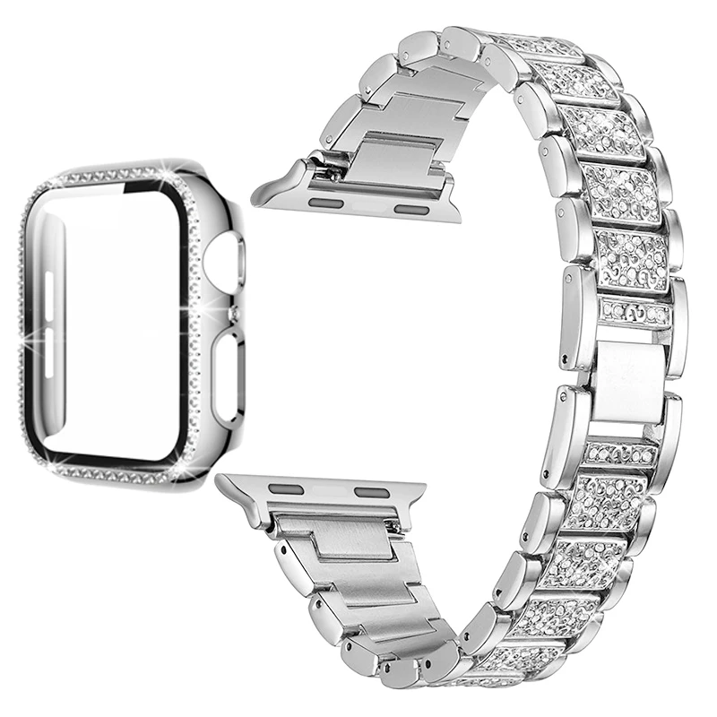 Luxo banda de Metal para a Apple, Assistir série 5 4 3 2 1 38 42mm Pulseira de Diamante Anel de Aço Inoxidável do Bracelete iwatch 6 40mm 44mm