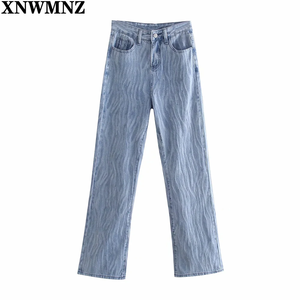 XNWMNZ 2021women faixa Jeans, Calças de 90 Vintage Mulher de Cintura Alta Jeans Wide Leg Pants coreano Moda Azul Mom Jeans Femme