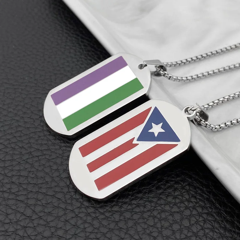 Porto Rico Bandeira Nacional, Pendente de Aço Inoxidável, Colares de Prata de Cor PR Porto-riquenhos Tag de Cão Barra de Colar Gargantilha de Jóias