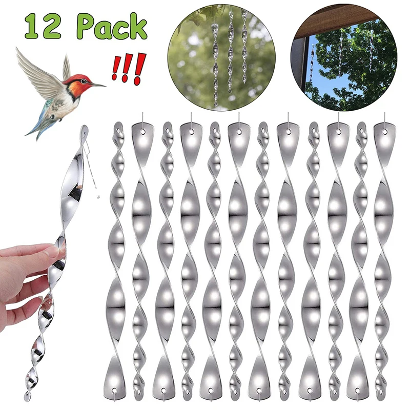 12 Pack Pássaro Repelente de Hastes de Vento Torcendo Reflexiva Assustar Suspensão do Pólo de Dispositivos para a Janela da sala de Jardim de Fazenda de 11,8 polegadas