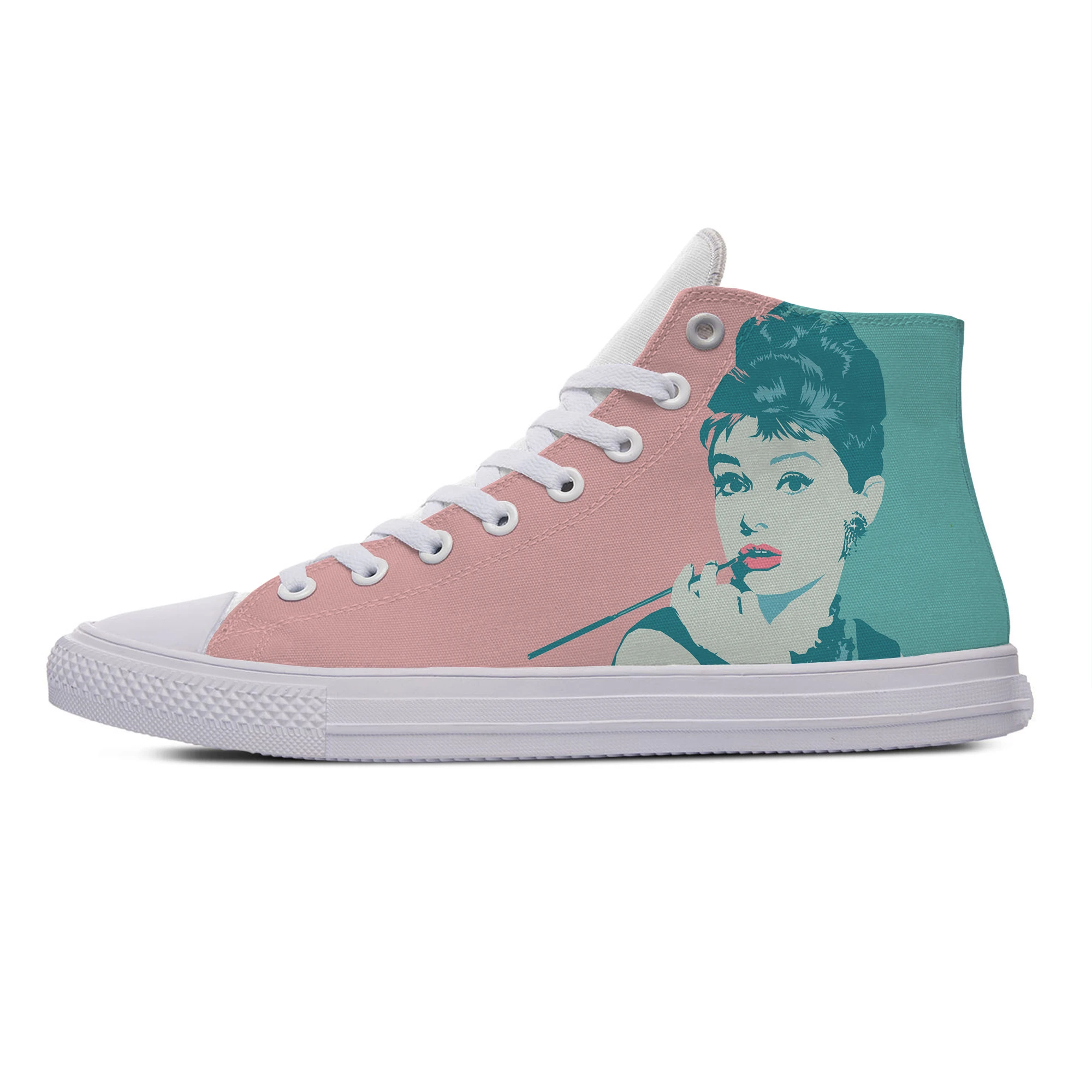 Estrela de filme de Audrey Hepburn Quente Bonito Moda Casual Pano de Sapatos de Alta Superior Respirável Leve Tênis de Impressão 3D Homens Mulheres