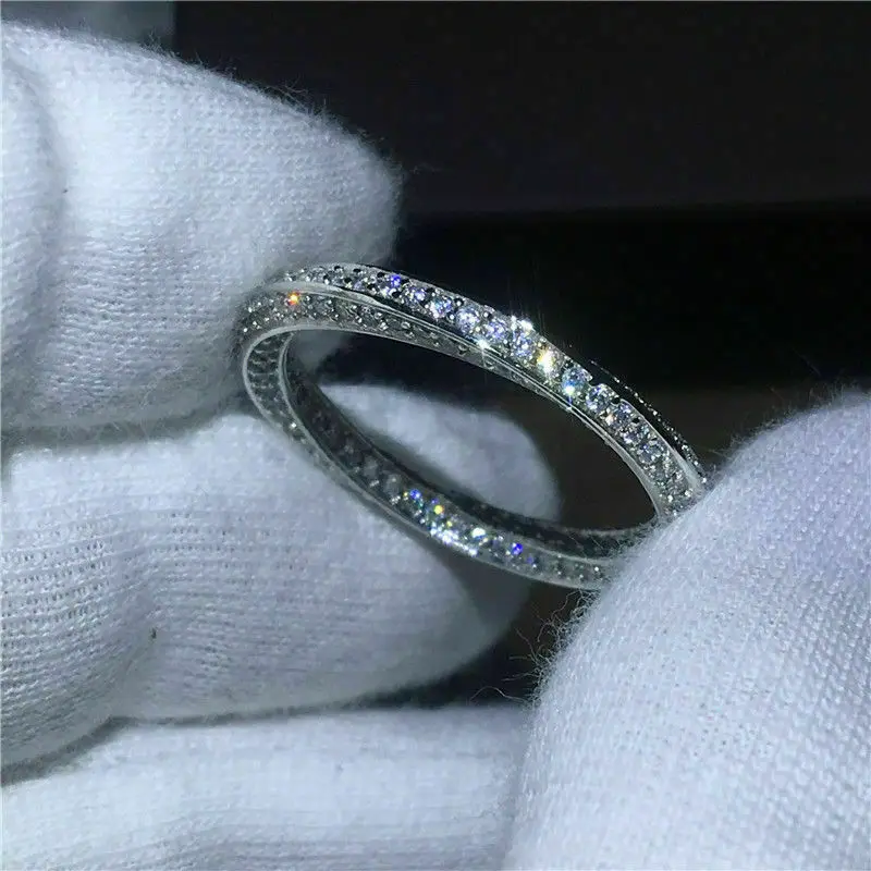 Luxo Cristal Branco Promessa de Noivado Anel Pave AAAA Cz Banda de Casamento de Anéis para as Mulheres Nupcial Anel comunicado do Partido Presentes de Jóias