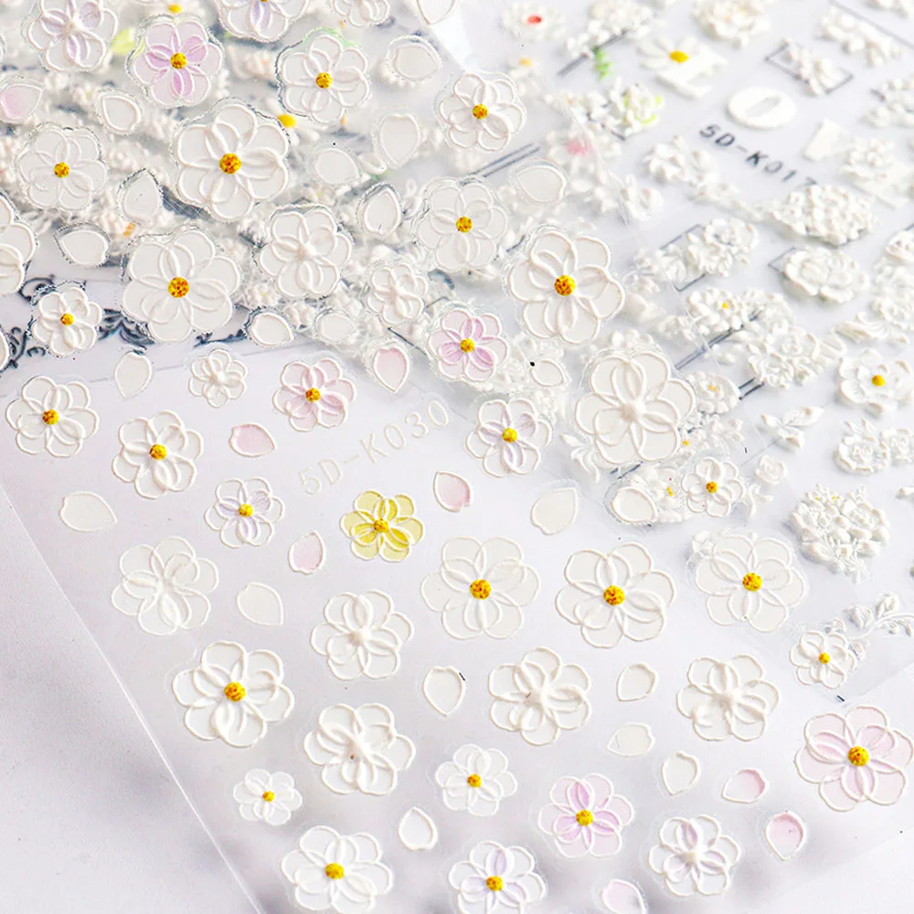 3D em Relevo Prego tridimensional Oco Branco da Noiva Laço Borboleta Flor Adesivos de Unha Manicure Acessórios