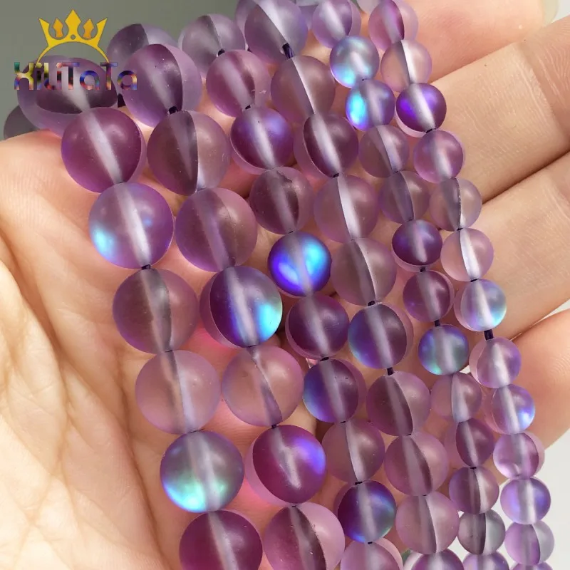 Fosco Matte Roxo Áustria Esferas de Cristal Glitter Moonstone bolinhas Para Fazer Jóias DIY Chrams Colar Pulseira de 15