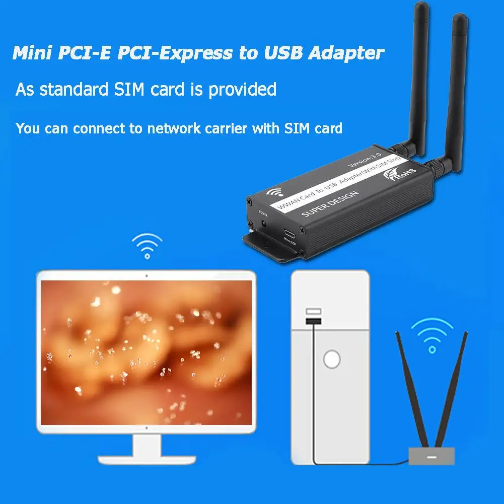 Mini PCI-E da Placa de rede Wireless Adaptador USB Cartão com Slot para Cartão SIM para WWAN/LTE Módulo