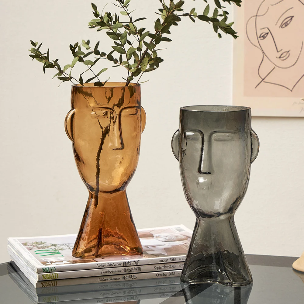 Nordic Criativas Face Vaso de Vidro Transparente Vasos para Decoração, Decoração de Sala de estar Vaso de Flor Decoração de Mesa de Acessórios de Presente