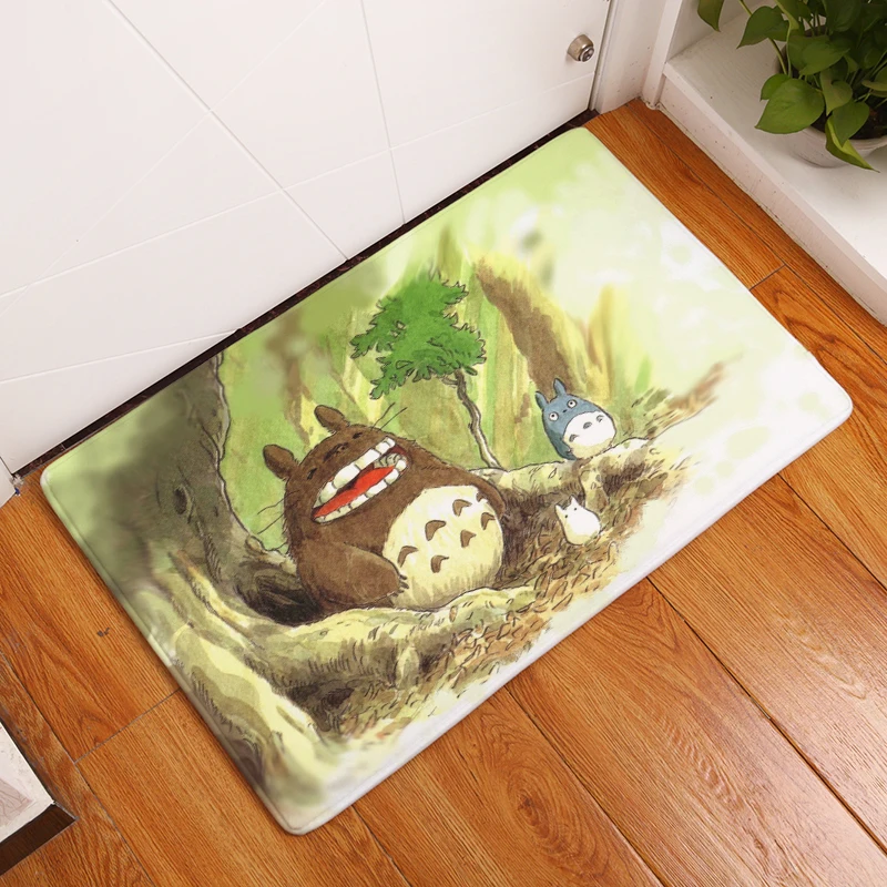 Flanela anti-derrapante esteiras Totoro gato animal bonito impresso Tapete Retangular 40*60cm Entrada Capachos Lavável Chão da Cozinha casa de Banho