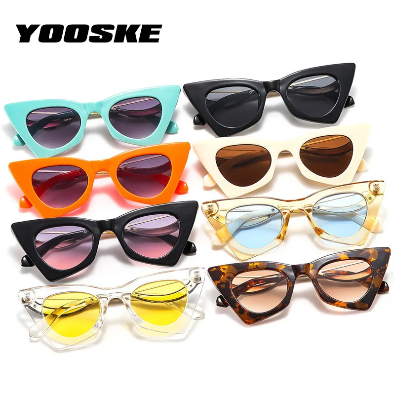 YOOSKE Óculos estilo Olho de Gato Mulheres Modernas da Moda Amarela, Óculos de Sol dos Homens de marcas de Luxo Vintage Curva Templo Design Tons Únicos
