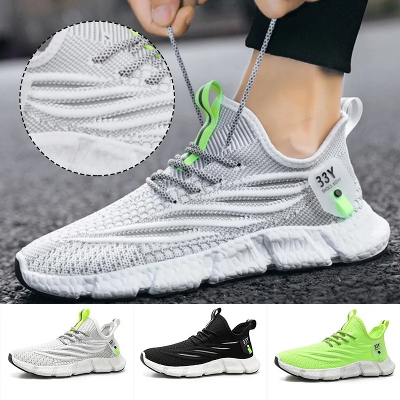 Verão Nova Mens Tênis Exterior De Malha Respirável Laço Homens Sapatos Desportivos Da Moda Confortável, Cor Sólida Mens Running Shoes
