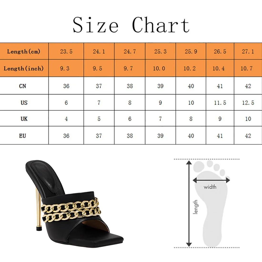 2021 Verão de Novo e Elegante para Mulheres Chinelos de quarto Moda Corrente de Metal Decoração de Salto Alto Mulas Slides Bombas Dedo do pé Quadrado Sapatos de Senhoras
