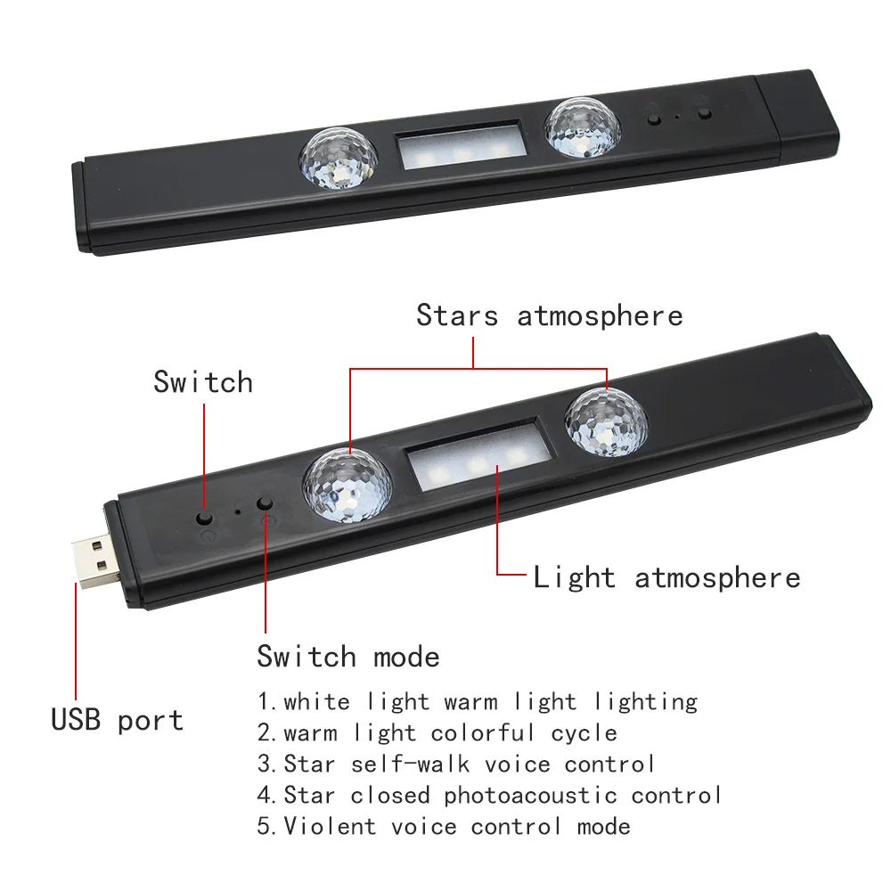 RGB LED Carro Atmosfera Lâmpada Multi-Modos USB, sem Fios, Música de Controlo de Som Telhado de Luz Ambiente Auto Decoração de Interiores de Luz