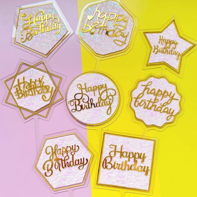 Os Novos plugins Feliz Aniversário Bolo Topper Glitter, Brilhante Colorido Cupcake Topper para Meninas Bebê, Festa de Aniversário, Decorações de bolos