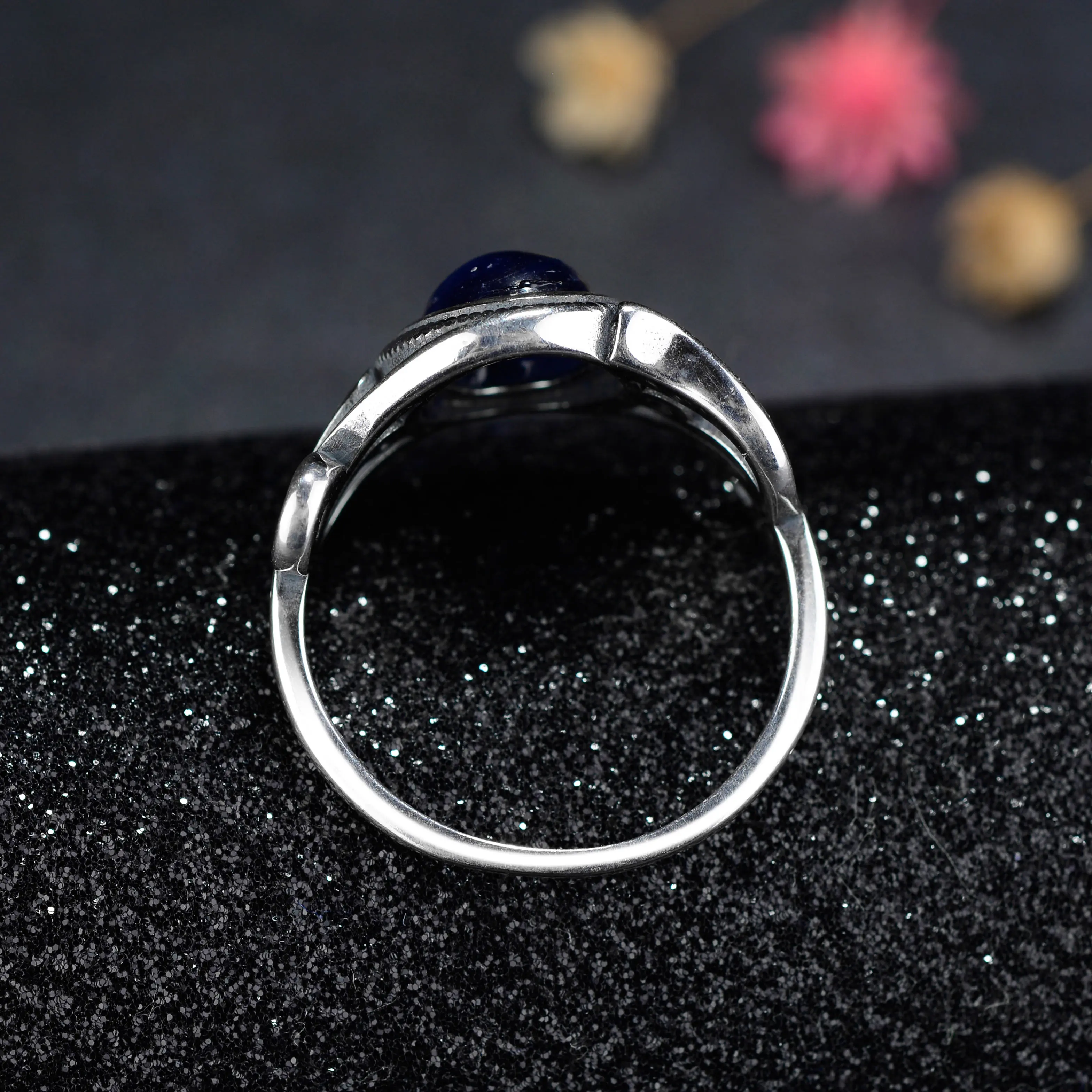 Nasiya Vintage Anéis de Dedo Para as Mulheres 925 Jóias de Prata 8x10MM Oval Azul Escuro Cianita Anéis Atacado Festa Presente