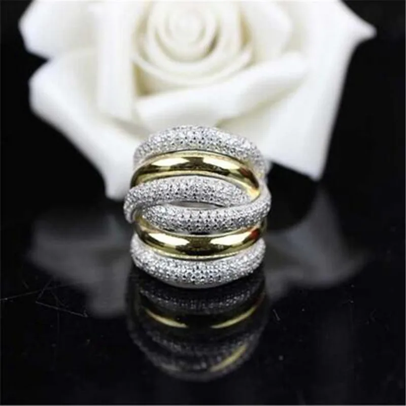 Grande Cruz de 10K Ouro Pavimentação Anel de Diamante Jóias de Luxo Engajamento banda de Casamento de Anéis para as Mulheres de Noiva Multa acessório Partido