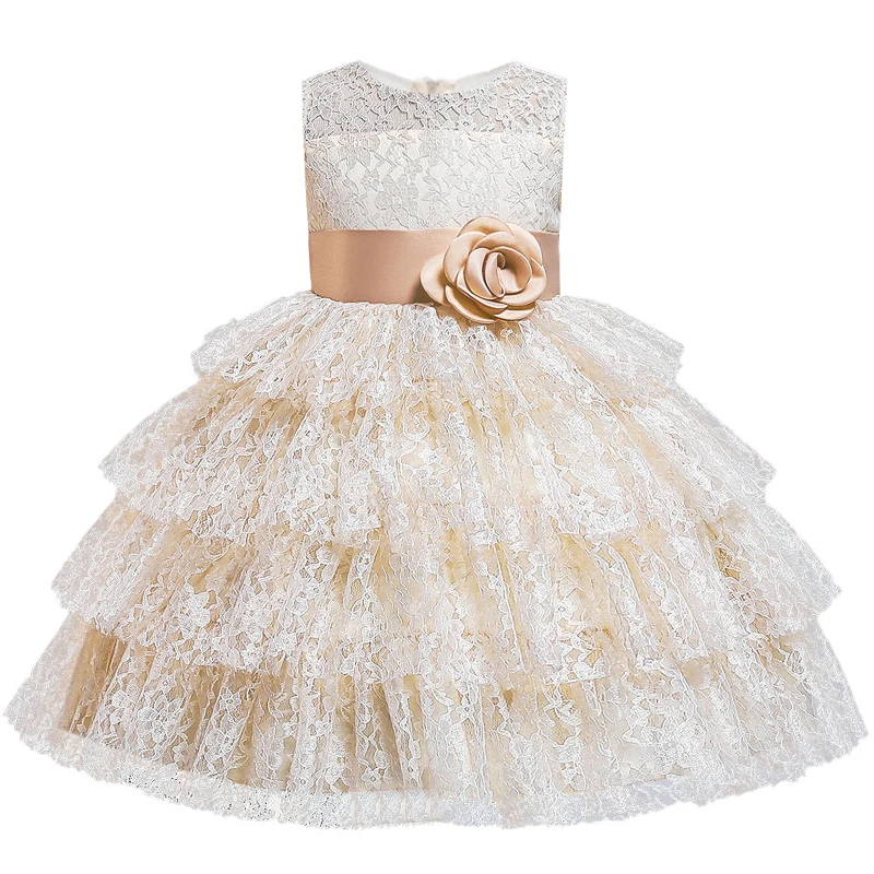 3-10 anos de idade menina de Aniversário de Princesa Eucaristia, banquete de dança laço bordado bolo fofo vestido de menina nova bordado vestido de menina