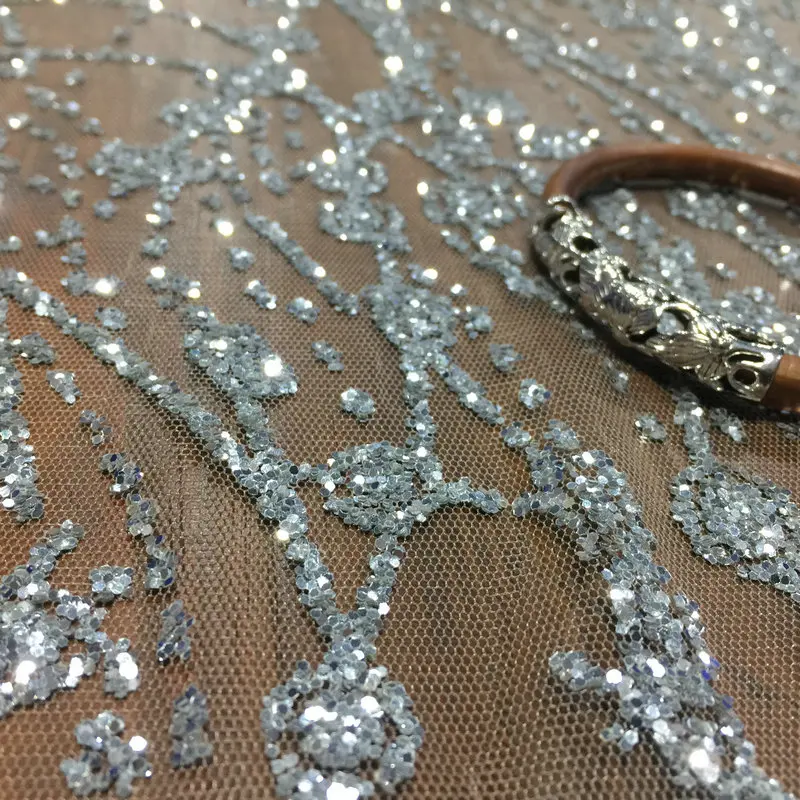GLace 1Y/Monte Dourado lantejoulas prata de malha glitter de tecido para o vestido de noiva acessórios desempenho pano TX1444