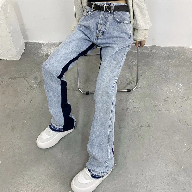 Y2K Bordado da Letra Streetwear Vintage Cintura Alta Push-Up Jeans Feminino Mulher de Calças Jeans Wide-legged Calças Plus Size