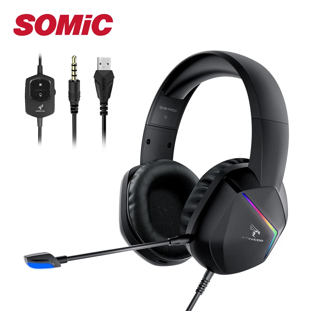 SOMIC Wireless Gaming Headset GS401 com Fios de Fone de ouvido de 3,5 mm USB DE 2,4 G de Jogos de Vídeo, Fone de ouvido com Microfone para PC Phone Gamer