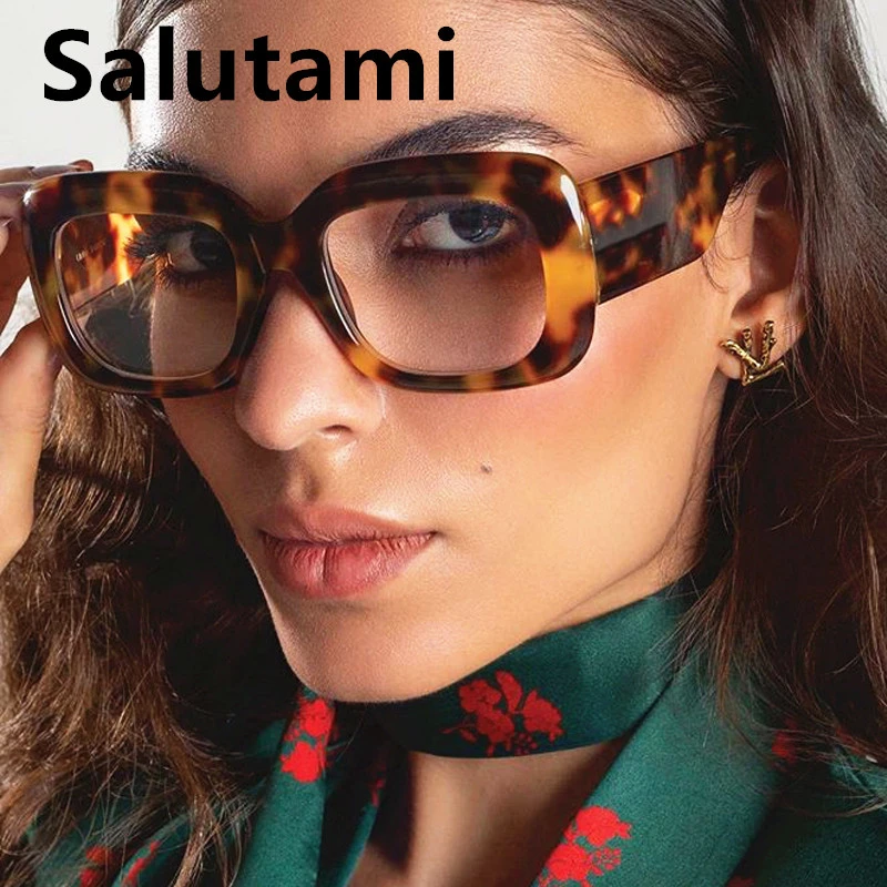 Vintage Pequena Praça Leopard Limpar Óculos De Sol Para Mulheres Moda Laranja Gradiente De Óculos De Sol Feminino Elegante Óculos Transparente