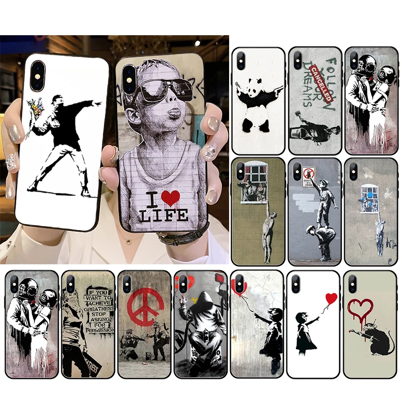Arte de rua Banksy Graffit caso de Telefone Para o iPhone 12mini 12 11 ProMax XS MAX XR SE2020 8 7 6 6S Plus X 5 de 5 anos SE