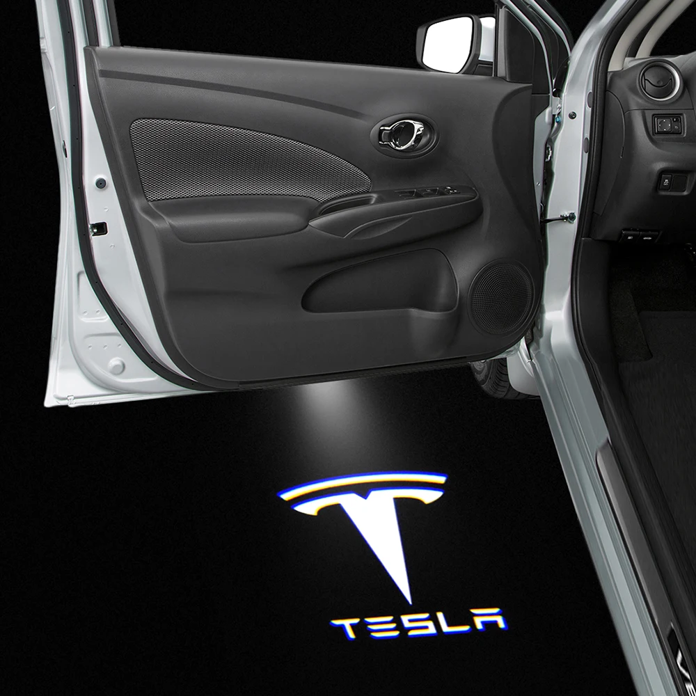 2 Pcs Led Carro Luz da Porta Para o Tesla Model 3 S X Y Logo 3D a Laser HD do Projeto bem-vindo a Lâmpada Auto Emblema do Espírito Sombra de Luces Lanterna