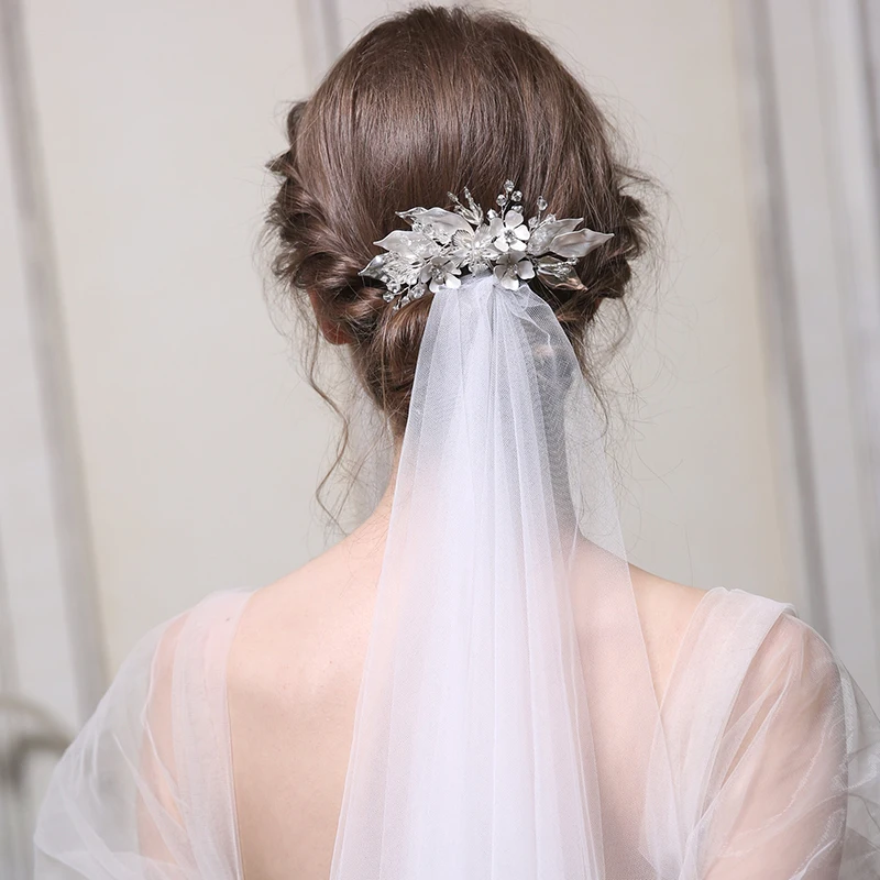 Moda Cor De Prata Folha De Noiva Penteie O Cabelo Clip De Casamento Floral Jóias Pedaço De Cabelo Artesanal De Mulheres Capacete