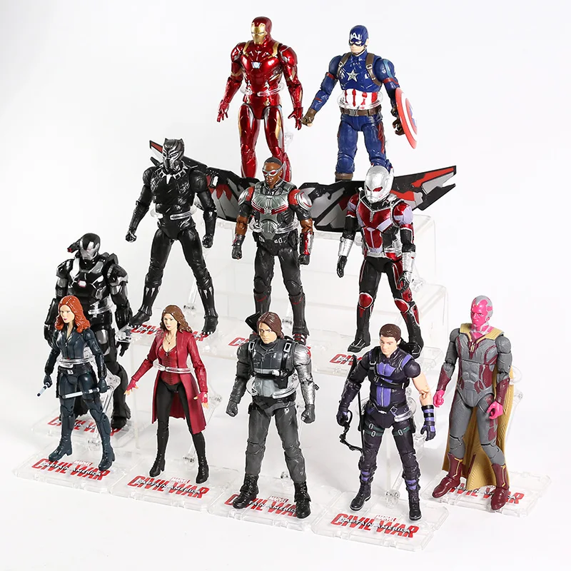 Vingadores Figuras Visão Falcon Feiticeira Escarlate Bucky Carol Danvers América Máquina de Guerra Pantera Negra em Homem de Ferro Ant-man Hawkeye