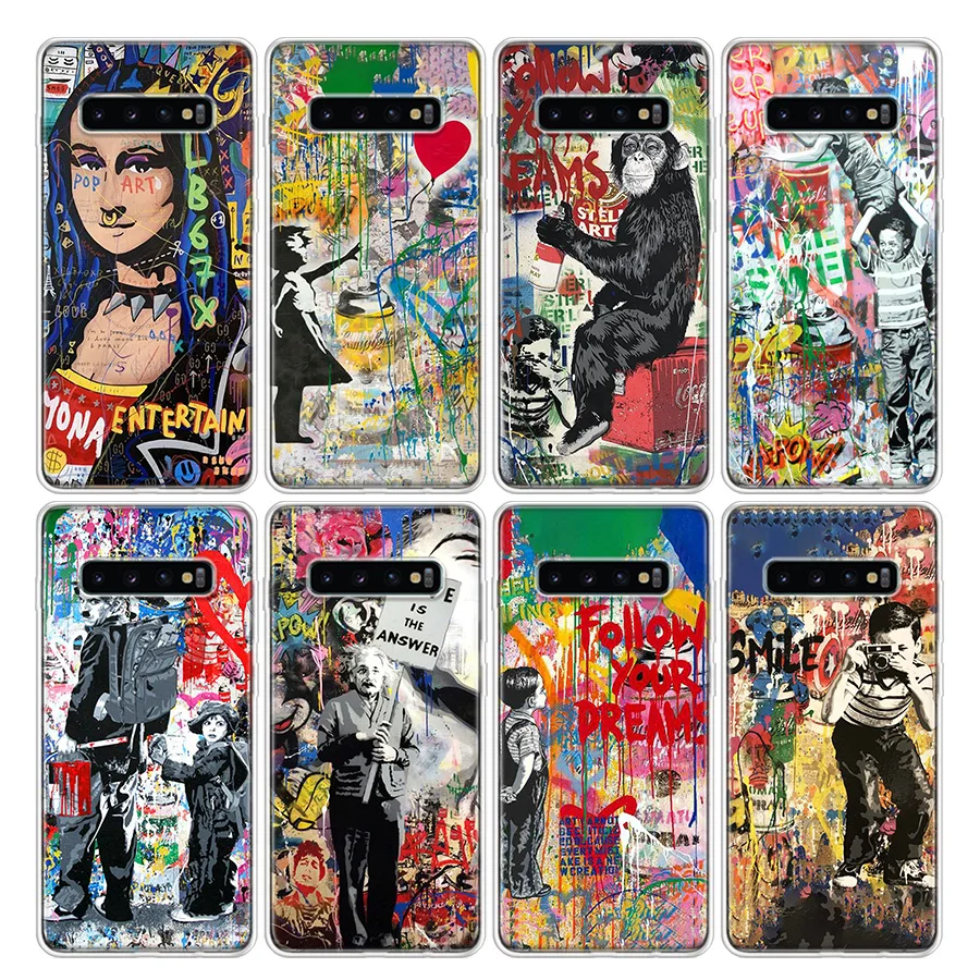 Banksy Graffiti Arte Abstrata Caso de Telefone Para Samsung Galaxy A51 A71 A50S A10 A20E A30 A40 A70 A01 A21 A41 A11 A6 A7 A8 A9 Plus +