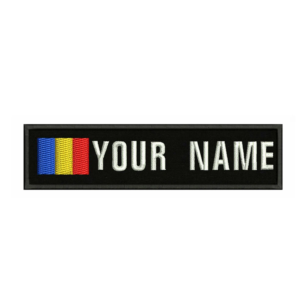 Romeno bandeira da Roménia 10X2.5cm de Bordados Personalizados de Texto Nome do Patch Listras emblema de Ferro Ou Velcro Patches Para Roupas