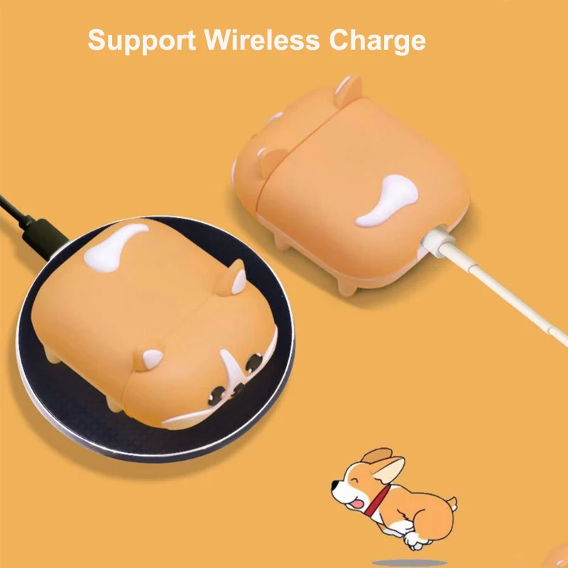 Para Airpods Pro 3D Bonito Shiba Inu Corgi Cão Husky Soft Case para Apple Airpods 1 2 3 Deitado Cachorro Gato sem Fio Fone de ouvido Capa