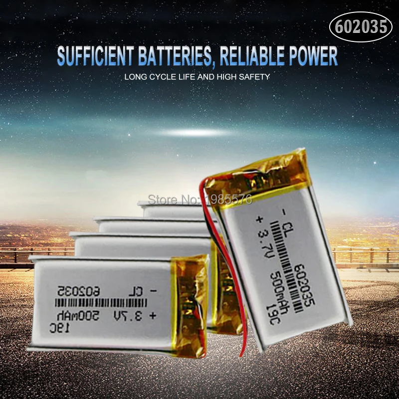 3,7 V 500mAh 602035 de Lítio li ion Bateria Recarregável de polímero de 602035 Para DVR do Carro de GPS Tacógrafo Bluetooth fone de ouvido Bateria